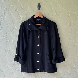 Jones New York Signature Women's Size Large Black Roll Tab Sleeves Jacket NWOT